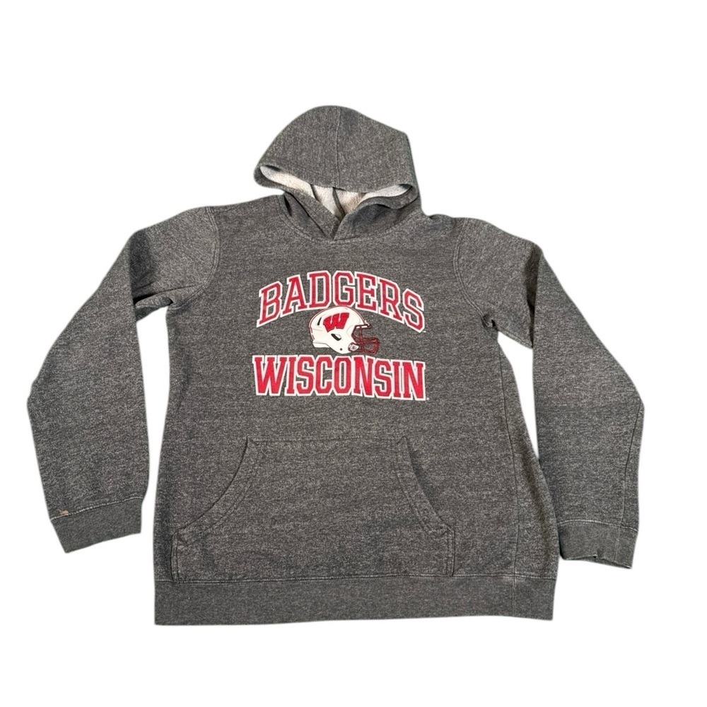 Wisconsin Badgers Boys Size X-Large 18 Gray Hooded Sweatshirt Hooded Outer Stuff